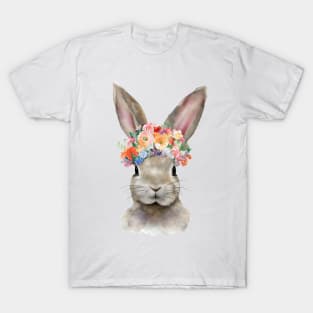 Rabbit with a wreath of flowers on his head. T-Shirt